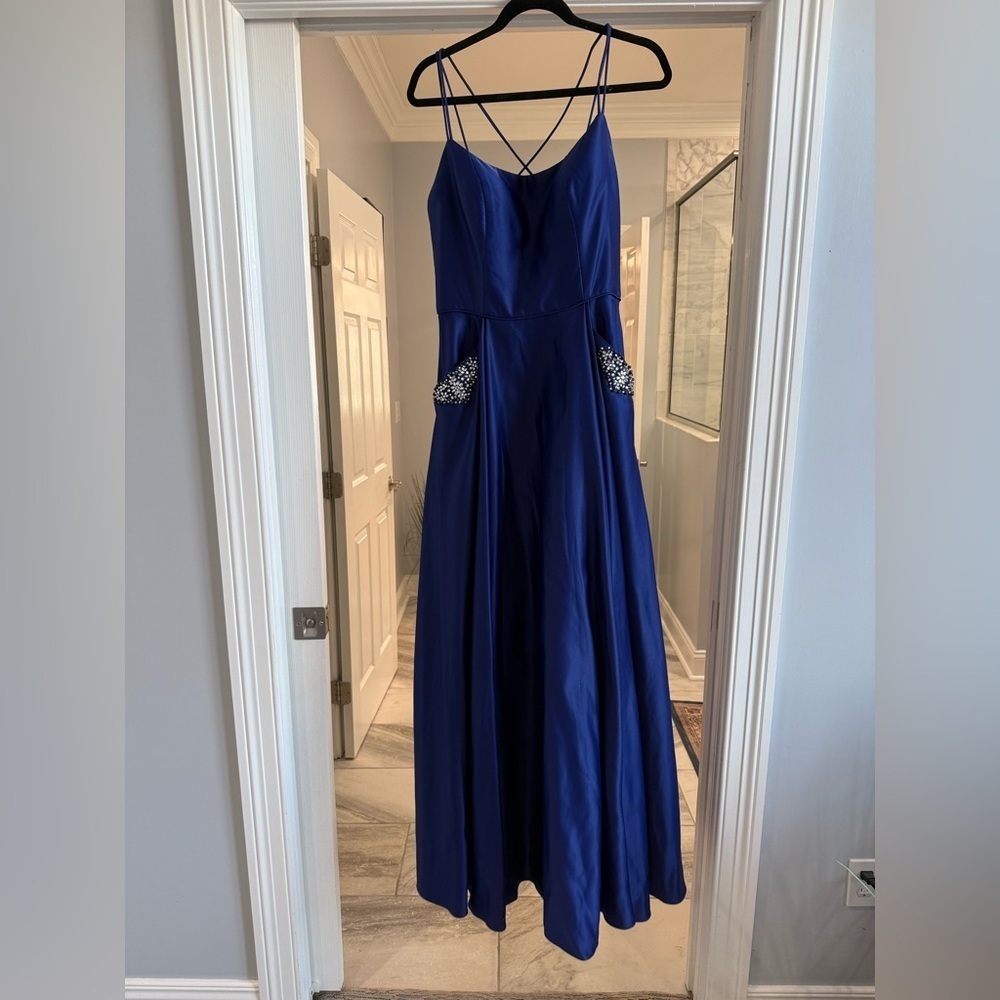 Blondie Nites Royal Blue Maxi Dress with Embellishments